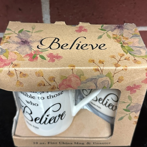 Believe Mark 9:23 Fine China Mug & Coaster Set – 10 oz – New in Box - Picture 3 of 8
